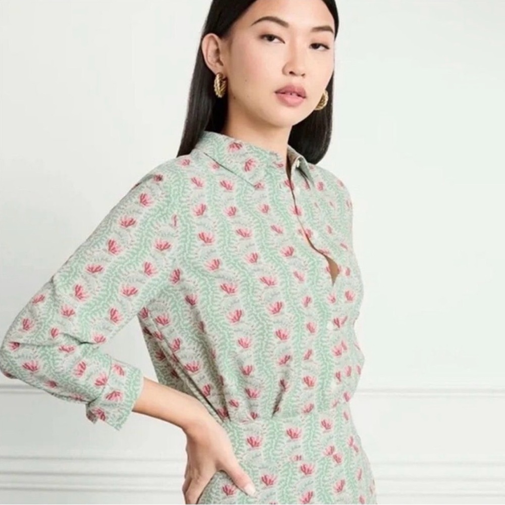 Hill House Mint and Coral Floral Collared Blouse
